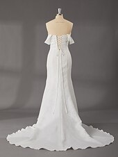 economico Abiti da sposa-Abiti da matrimonio Hall A-Line scollatura a cuore senza spalline lunghezza totale strascico corteo satinato abiti da sposa con fascia  nastro colore solido 2025