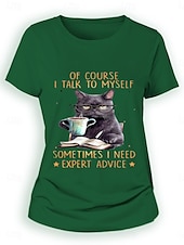ieftine Umor &amp; Citate tricou-Pentru femei Tricou Pisica Scrisă Casual Manșon scurt Rotund Topuri obișnuite Zilnic Imprimeu Negru Albastru piscină Trifoi Vară