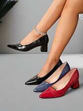 olcso Block Heels-női stílusos barna, krokodil-dombornyomott pumpák blokksarokkal | tökéletes munkához és bulikhoz