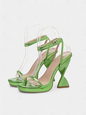 abordables Fête de la Vie Nocturne-sandales à lanières violettes métallisées pour femmes avec talons sculpturaux et bride à la cheville – talons hauts audacieux pour les soirées et les occasions spéciales