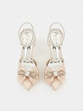 cheap Prom-Nude Satin Rhinestone Bow Pointed Toe Stiletto Heels for Women - Prom Party Shoes or Wedding