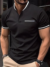 preiswerte Klassisches Poloshirt für Herren-Herren Golfhemd Golf Poloshirts Arbeit Casual Ständer Kurzarm Basic Modern Farbblock Patchwork Knopf Frühling Sommer Regular Fit Wein Schwarz Weiß Himmelblau Khaki Grau Golfhemd