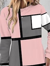 preiswerte Streifen- und geometrisches Kleid-Damen Minikleid Sweatshirt-Kleid Casual kleid Winter Kleid Minikleid Brautkleider schlicht Urlaub Arbeit Strasse Regular Fit Plaid Rundhalsausschnitt Rosa Herbst Winter