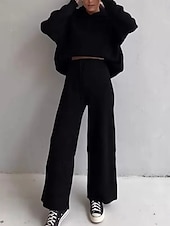 tanie Damskie dresy-Damskie Moda Moda miejska Codzienny Bluza z Kapturem Spodnie dresowe Długi rękaw Półgolf Równina Ściągana na sznurek Codzienny Czarny Biały Niebieski Jesień Regularny