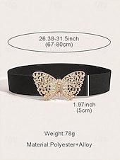 abordables Ceinture pour femme-ceinture élastique bleu marine pour femme avec boucle papillon dorée | parfaite pour les robes et les jupes