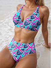 abordables Ensemble de bikinis-Maillots de bain femmes Bikini 2 pièces maillot de bain coquin sans dos vacances plage maillot de bain graphique halter sans manches