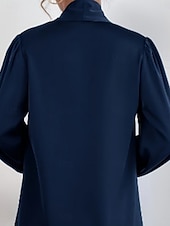 cheap Dressy Tops-Women&#039;s Shirt Elegant Dressy Satin Solid Color Business Modern Casual Long Sleeve Shirt Collar Regular Tops Work Formal Wear Bow Wine Navy Blue Summer Spring