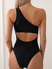 billiga One-piece-baddräkter-Dam Badkläder En bit Monokini Baddräkt Nät Öppen rygg Magkontroll Hög midja Smal Semester Standkläder Ensfärgat Asymmetrisk hals Ärmlös Baddräkter