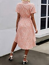 tanie Sukienki kwiatowe na co dzień-Damskie Sukienka midi Codzienne sukienki Sukienka A line Elegancki Codzienny Urlop Codzienny Regularny Kwiaty Krótki rękaw Kołnierzyk koszuli Żółty Rumiany róż Niebieski Wiosna Jesień