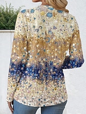 お買い得  アート＆デザインTシャツ-女性用 Tシャツ カラーブロック カジュアル 長袖 クルーネック レギュラートップス 日常 ボタン プリント アシメントリー カーキ色 春 秋