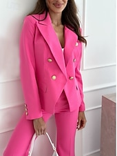 cheap Blazers &amp; Suits-Women&#039;s Blazer Formal Button Solid Color Casual / Daily Stylish Regular Fit Outerwear Long Sleeve Winter Black S