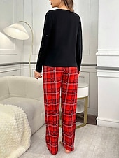 billige Nattøy for damer-Dame Pyjamas Sett Fritid Komfort Comfrt Hjerte T skjorte Bukse Hjem Langermet Crew-hals Rød Vår Høst Vinter
