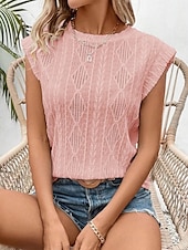billige Tanks og camisole til kvinner-Kvinnes Camisole Tank Top Ensfarget Grunnleggende Hverdagslig Kortermet Rund U-ring Regular Topper Daglig Hull Hvit Rosa Beige Sommer Vår