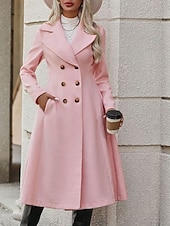 cheap Coats &amp; Trench Coats-Women&#039;s Winter Coat Winter Jacket Outdoor Street Daily Fall Winter Long Coat Regular Fit Warm Breathable Comtemporary Stylish Jacket Long Sleeve Solid Color with Pockets Pink