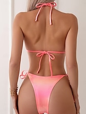 voordelige Bikinisets-Dames Zwemkleding Bikini 2 stuks String Zwempak Blote rug Slank Vakantie Strand Kleding Effen Kleur Halternek Mouwloos Badpakken