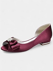abordables Semi-formel-ballerines à bout ouvert en satin bordeaux pour femmes avec nœud et ornements en strass – chaussures de mariage élégantes pour les occasions nuptiales et formelles