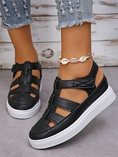 economico Sandali Casual-sandali da donna comodi in similpelle nera con cinturino e suola bianca - perfetti per la spiaggia o le uscite casual