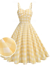 preiswerte Kleider-Retro Vintage 1950er Rockabilly Knielang Kleid Swing-Kleid Ausgestelltes Kleid Spaghetti-Träger Tupfen Kariert / Gingham A-Linie Damen Karneval Urlaub Alltagskleidung Junggesellinnenabschiedsparty