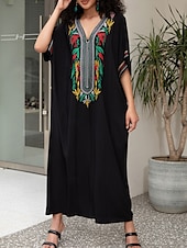 abordables Robes Bohémiennes-Femme Robe Maxi Robe casual robe boheme Décontractées Vacances du quotidien Standard Floral Demi Manches Col V Rouge Bleu Dorée Eté Printemps Automne