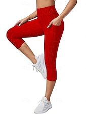 cheap Yoga Leggings &amp; Tights-Women&#039;s Yoga Pants Yoga Leggings Pocket Basic Tummy Control Butt Lift High Waist Yoga Gym Workout Pilates Tights Capri Leggings Fashion Black Pink Red Fall Winter Sports Activewear Stretchy Slim