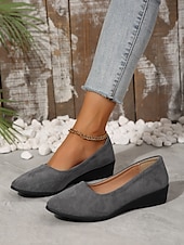 お買い得  レディースフラットシューズ-クッションソールを備えた女性用の柔らかいネイビーブルーのスエードスリッポンフラットシューズ | 普段使いに最適