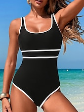 abordables Maillots une pièce-Femme Maillots de Bain Une pièce Maillot de bain Dos Nu Patchwork Sportif Couleur unie Col en U Sans Manches Maillots de bain