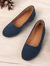 お買い得  レディースフラットシューズ-クッションソールを備えた女性用の柔らかいネイビーブルーのスエードスリッポンフラットシューズ | 普段使いに最適