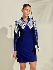 billige Kvinners golfklær-Dame golfkjole Blå Langermet Dame golfantrekk Klær Antrekk Bruk klær