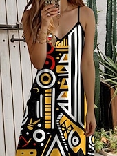 preiswerte Kunst &amp; Design Kleider-Damen Maxikleid Freizeitkleid Sommerkleid A-Linie Kleid Freizeit Fließend Urlaub Freizeit täglich Reguläre Passform Grafik Ärmellos V-Ausschnitt Schwarz Sommer Frühling Herbst