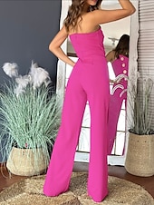 cheap Jumpsuits-Women&#039;s Normal Jumpsuit Elegant Solid Color Sleeveless Wide Leg Strapless Buttons Daily Regular Fit Black White Red Summer