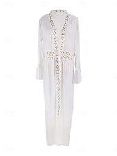 abordables Robes de plage-Robes de plage femme couvrant maillots de bain en dentelle patchwork Vêtements de plage de vacances Couleur unie à manches longues