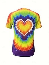 billige Tie Dye og Gradient t-skjorte-Valentine Dame Hjerte T-Skjorte Sød Tie Dye Vanlige Topper Kort Erme Rund Hals Print Vanlig Passform Daglig Regnbue Sommer