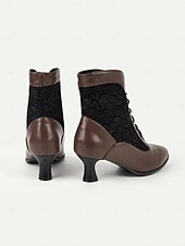 economico anni 1930-stivaletti allacciati in stile vittoriano nero da donna con pannello in pizzo e tacchi a gattino - elegante stile vintage per occasioni formali e casual