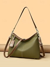 economico Borse a Tracolla-borsa hobo in similpelle verde con dettagli marroni, due tracolle regolabili per diversi stili di trasporto, versatile borsa a tracolla e a spalla per donna, ideale per lavoro, viaggi e uso quotidiano