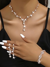 cheap Women&#039;s Necklace-Elegant Rhinestone Jewelry Set for Women, Includes Necklace, Earrings, and Bracelet, Perfect for Weddings, Parties, and Formal Events