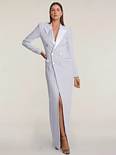 cheap Floor Length-Blazer Dress Mermaid / Trumpet Evening Gown Elegant Dress Pinstripe Tuxedo Dress Zipper Up Wedding Guest Formal Floor Length Long Sleeve Peak lapel collar Satin with Pocket 2025