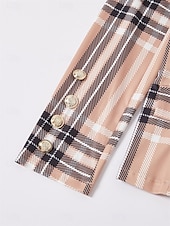 voordelige Tweedelige sets-Dames Blazer Chinese Lange mouw Overhemdkraag Ruitjes Lapwerk Khaki Herfst Normale pasvorm