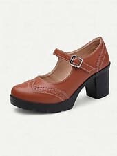 olcso Block Heels-női kék-fehér mary jane vaskos sarkú cipő brogue részletekkel, vintage stílusú kényelmes pumpák irodába, bulikba és mindennapi viseletre