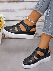 economico Sandali Casual-sandali da donna comodi in similpelle nera con cinturino e suola bianca - perfetti per la spiaggia o le uscite casual