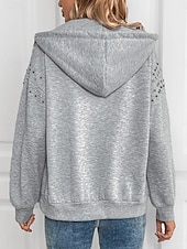 baratos Moletons e Sweatshirts Texturizados-Mulheres Moletom com zíper Tecido Moderno Confortável Manga Longa Com Capuz Tops regulares Casual Patchwork Zíper Bolsos Cinzento Primavera Outono Inverno