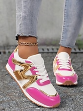 cheap Women&#039;s Sneakers-Women&#039;s Rose Pink Colorblock Athletic Sneakers with Mesh Design Accents - Stylish Casual Shoes for Running and Everyday Wear