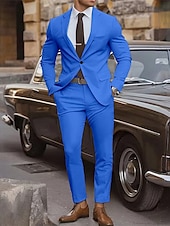 billiga Herrars klassiska kavajer-Herr Studenten Uppsättning Kavaj Företag Cocktailfest Bröllopsfest Mode Ledigt Vår &amp; Höst Polyester Slät Knappar Ficka Bekväm Enkelknäppt Blazer Gul Rodnande Rosa Kungsblå Blå