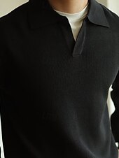 olcso Férfi nyomtatott póló-Férfi Button Up Polos Golfing Hétköznapi Sport Hajtóka Hosszú ujj Divat Alap Sima Újszerű Tavasz Ősz Fekete Sárgabarack Button Up Polos