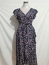 voordelige Casual bloemenjurken-Dames Maxi-jurk Casual jurk Boho chique jurken Bohemen leuke Style Stijlvol Flutter mouw Vakantie Dagelijks Strand Ruim Passend Grafisch Korte mouw V-hals Groen Donkerblauw Zomer Lente