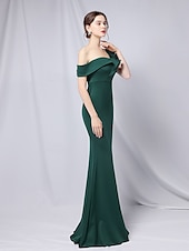 abordables VERT-Robe de soirée sirène  trompette robe élégante formelle mariage longueur de sol manches 3/4 une épaule crêpe extensible avec volants 2025