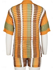 abordables Conjuntos de dos piezas-Mujer Vacaciones Moda Camisa Pantalones cortos de sudor Manga Corta Cuello Camisero Graphic Retazos Exterior Rojo Azul Piscina Naranja Verano Ajuste regular