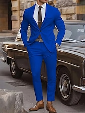 billiga Herrars klassiska kavajer-Herr Studenten Uppsättning Kavaj Företag Cocktailfest Bröllopsfest Mode Ledigt Vår &amp; Höst Polyester Slät Knappar Ficka Bekväm Enkelknäppt Blazer Gul Rodnande Rosa Kungsblå Blå
