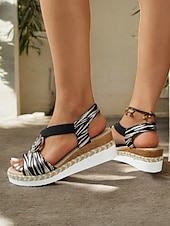 preiswerte Lässige Sandalen-Damen-Espadrille-Keilsandalen im Boho-Stil mit metallischem Ringdetail – Riemchen-Sommerschuhe für Freizeit und Strand