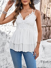 preiswerte Tank-Shirts &amp; kurze Jäckchen für Damen-Damen Camisole Tanktop Unifarben Lässig Ärmellos Träger reguläre Tops Alltag Spitze Patchwork Weiß Armeegrün Khaki Sommer