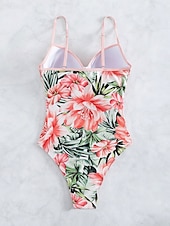 billiga One-piece-baddräkter-Dam Badkläder En bit Monokini Baddräkt Öppen rygg Magkontroll Hög midja Smal Semester Standkläder Blommig V-hals Ärmlös Baddräkter